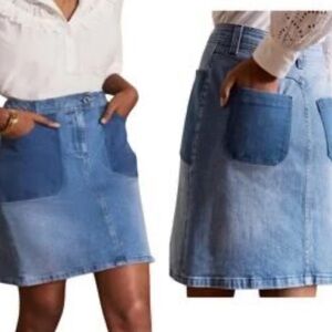 Boden Denim Mini Skirt Contrasting Color Pockets Women’s Size 10